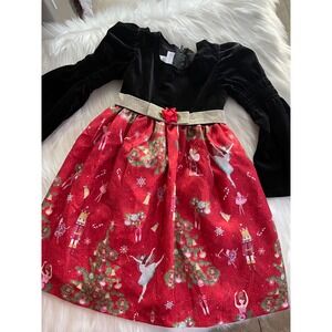 Bonnie Jean Nutcracker Holiday Christmas Girls  Black Velvet Red Dress Size 3T